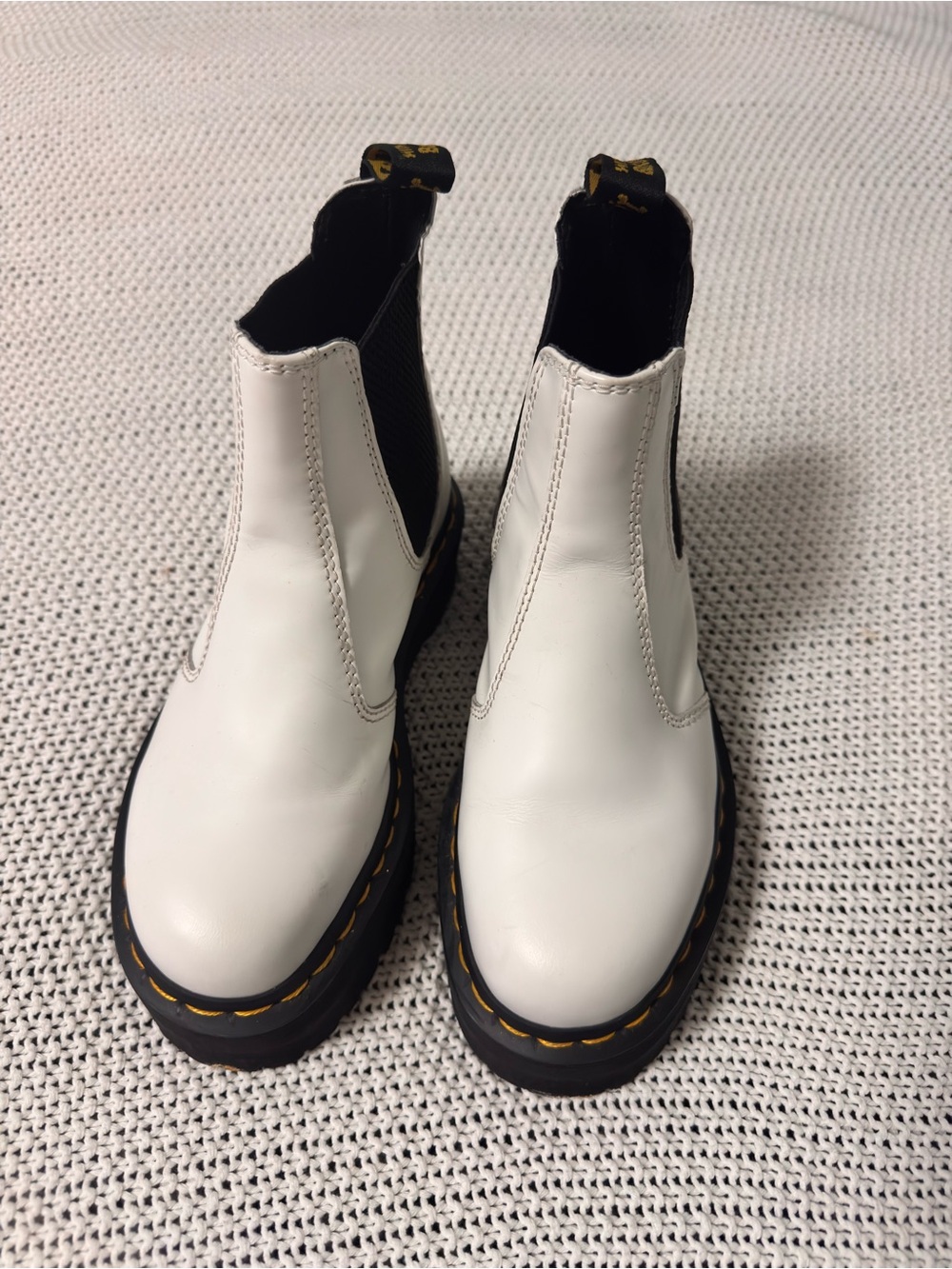 Dr. Martens White Chelsea Boots with Black Elastic